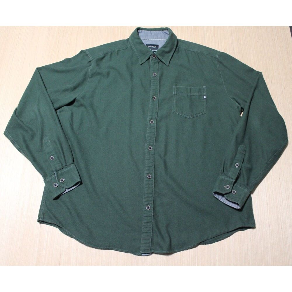 Marmot Flannel Mens Size XXL Button Up Shirt Dark Green Cotton‎ Poly